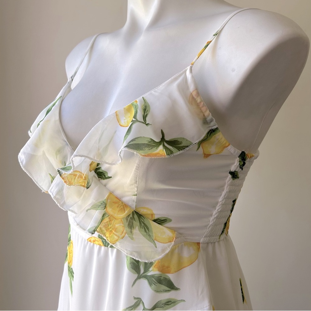 Japna Lemon Chiffon Ruffle Edge Mini Dress, XS